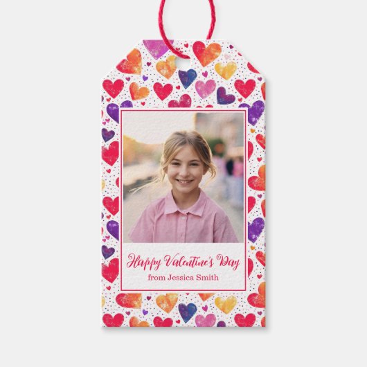 Kleurrijke Hearts Classroom Valentijnsdag Foto Cadeaulabel (Voorkant)