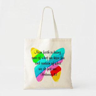 KLEURRIJKE HEBREEËN 11:1 VLINDERONTWERP TOTE BAG