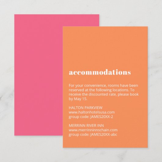 Kleurrijke hedendaagse huwelijksaccommodaties informatiekaartje (Voorkant / Achterkant)