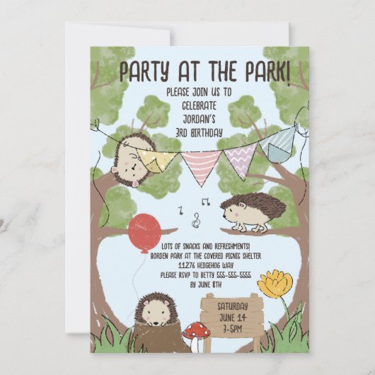 Kleurrijke Hedgehog tekening park partij kinderen  Kaart (Voorkant)