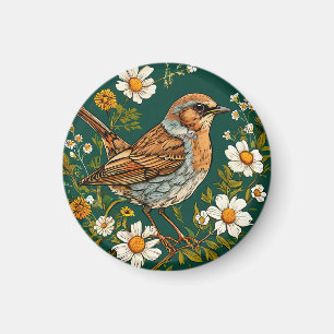 Kleurrijke Heggenmus tussen Bloeiende Bloemen Magneet