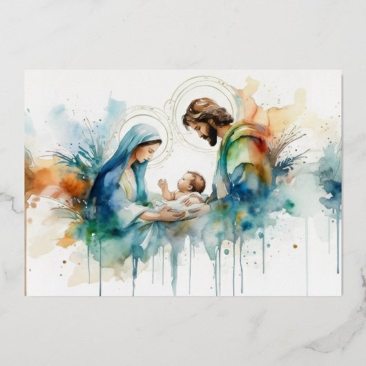 Kleurrijke Heilige Familie Folie Feestdagenkaart (Achterkant)