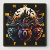 Kleurrijke heks beren door Spooky Castle Vierkante Klok (Voorkant)