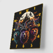 Kleurrijke heks beren door Spooky Castle Vierkante Klok (Hoek)