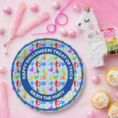 Kleurrijke heks in de vlucht. Halloween Pattern Papieren Bordje (Feest)