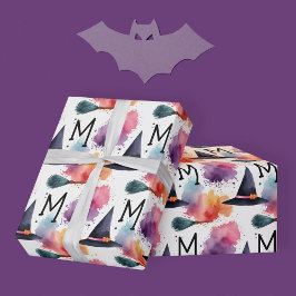 Kleurrijke heks Pet bezemsteel Halloween Waterverf Cadeaupapier