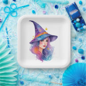 Kleurrijke heks tekening Halloween Papieren Bordje (Feest)