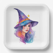 Kleurrijke heks tekening Halloween Papieren Bordje (Voorkant)