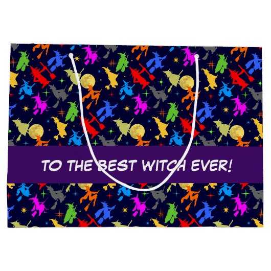 Kleurrijke heks vliegen op het nachtpatroon groot cadeauzakje (Achterkant)