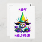 Kleurrijke heksenkat briefkaart (Voorkant / Achterkant)