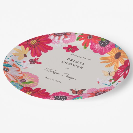 Kleurrijke helder wilde bloemen bruidsdouche papieren bordje (Gekanteld)