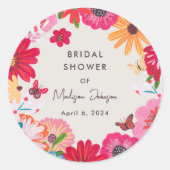 Kleurrijke helder wilde bloemen bruidsdouche ronde sticker (Voorkant)