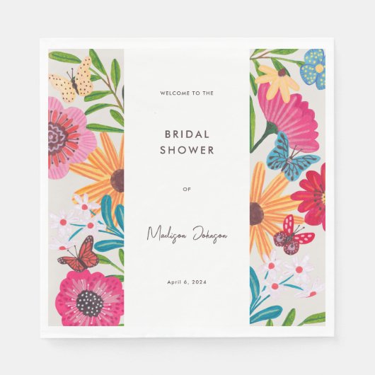 Kleurrijke helder wilde bloemen bruidsdouche servet (Voorkant)