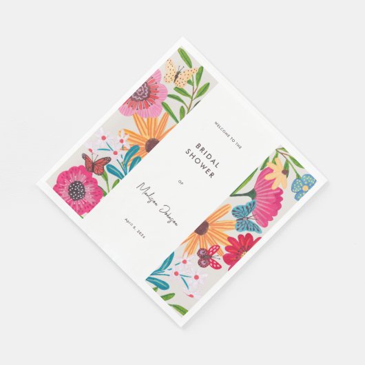 Kleurrijke helder wilde bloemen bruidsdouche servet (Hoek)