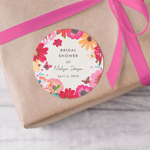 Kleurrijke helder wilde bloemen bruiloftsdouche ronde sticker