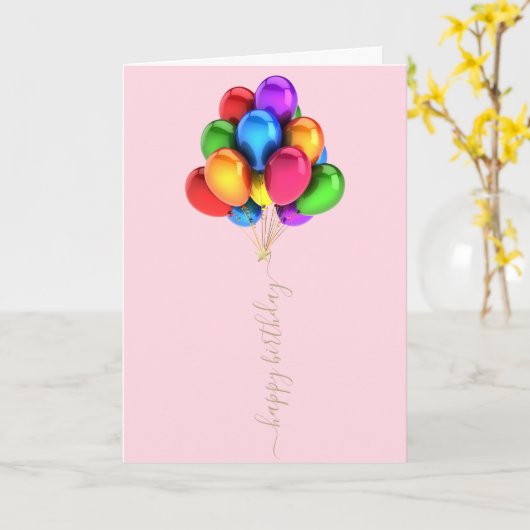 Kleurrijke heldere ballonnen | Happy Birthday Scri Kaart (Gele Bloem)