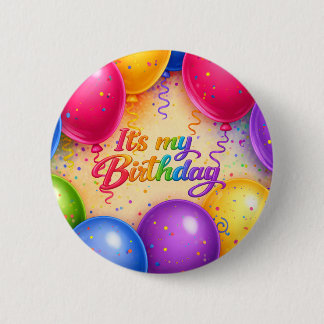 Kleurrijke heldere ballonnen Het is mijn verjaarda Ronde Button 5,7 Cm