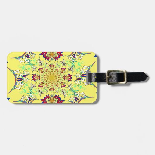 Kleurrijke Heldere Bloemen Damast Design Art Print Bagagelabel (Voorkant horizontaal)
