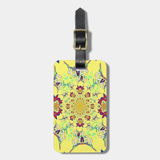 Kleurrijke Heldere Bloemen Damast Design Art Print Bagagelabel (Voorkant verticaal)