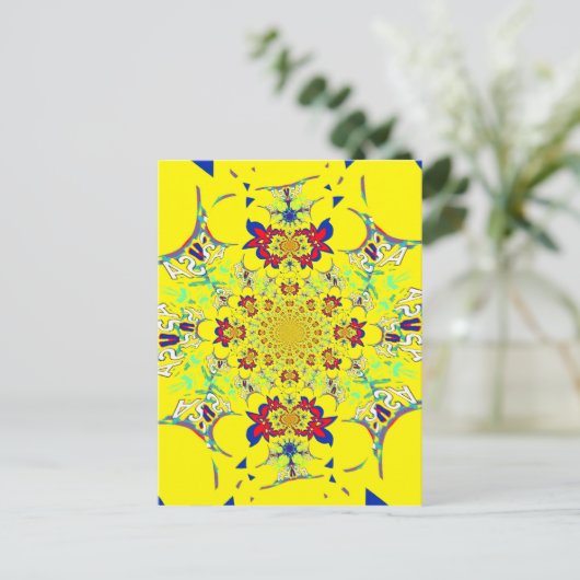 Kleurrijke Heldere Bloemen Damast Design Art Print Briefkaart (Staand voorkant)