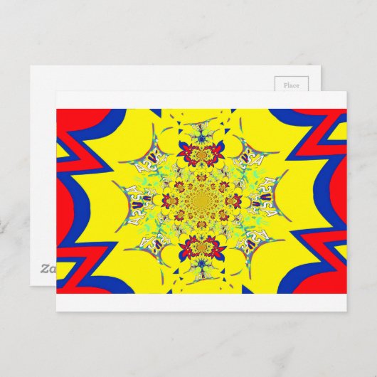 Kleurrijke Heldere Bloemen Damast Design Art Print Briefkaart (Voorkant / Achterkant)