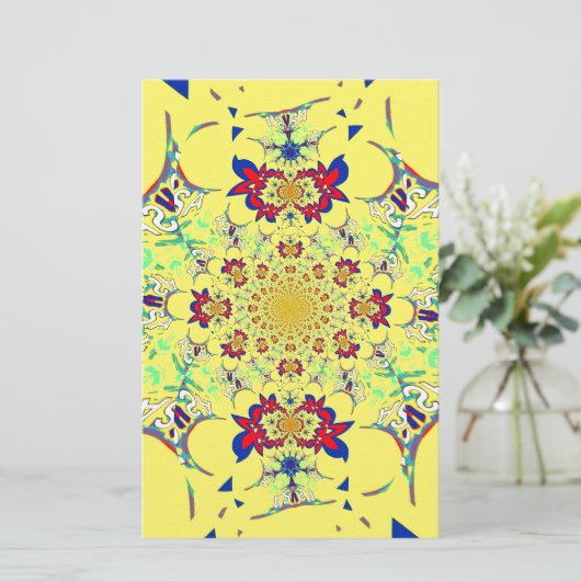 Kleurrijke Heldere Bloemen Damast Design Art Print Briefpapier (Staand voorkant)