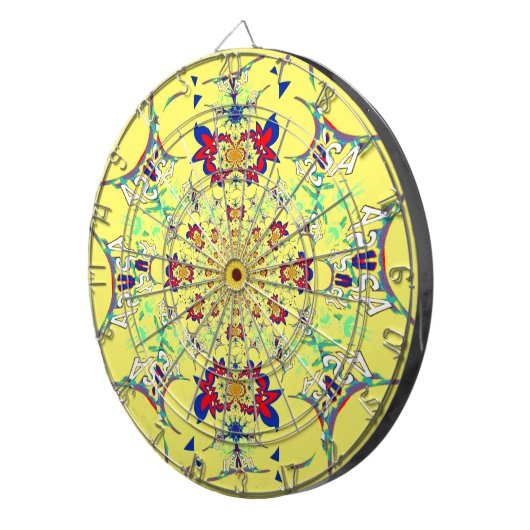 Kleurrijke Heldere Bloemen Damast Design Art Print Dartbord (Voorkant Rechts)