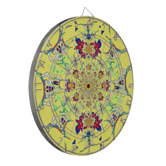 Kleurrijke Heldere Bloemen Damast Design Art Print Dartbord (Voorkant Links)