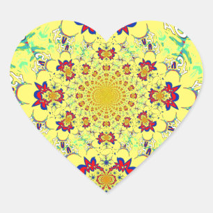 Kleurrijke Heldere Bloemen Damast Design Art Print Hart Sticker