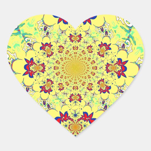 Kleurrijke Heldere Bloemen Damast Design Art Print Hart Sticker (Voorkant)