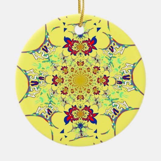 Kleurrijke Heldere Bloemen Damast Design Art Print Keramisch Ornament (Voorkant)