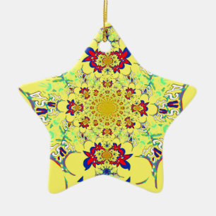 Kleurrijke Heldere Bloemen Damast Design Art Print Keramisch Ornament