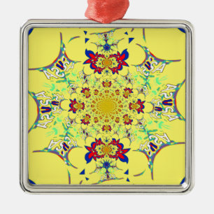 Kleurrijke Heldere Bloemen Damast Design Art Print Metalen Ornament