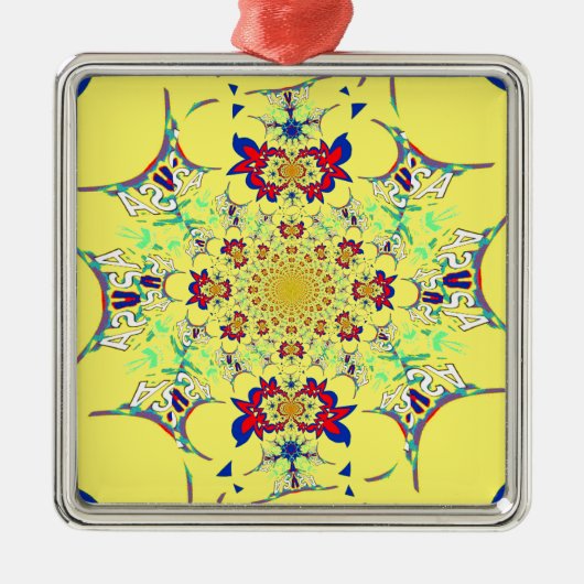 Kleurrijke Heldere Bloemen Damast Design Art Print Metalen Ornament (Voorkant)