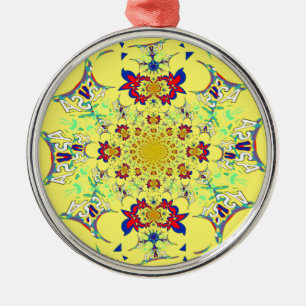Kleurrijke Heldere Bloemen Damast Design Art Print Metalen Ornament