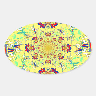 Kleurrijke Heldere Bloemen Damast Design Art Print Ovale Sticker