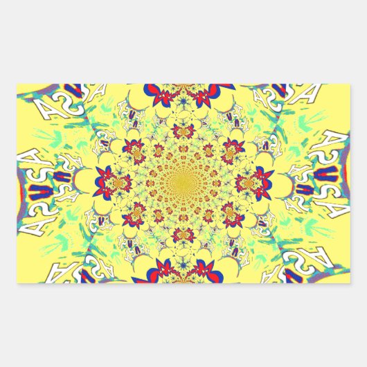 Kleurrijke Heldere Bloemen Damast Design Art Print Rechthoekige Sticker (Voorkant)
