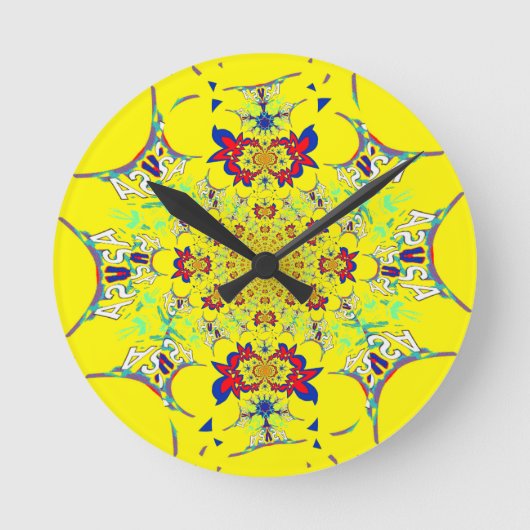 Kleurrijke Heldere Bloemen Damast Design Art Print Ronde Klok (Voorkant)