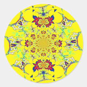 Kleurrijke Heldere Bloemen Damast Design Art Print Ronde Sticker