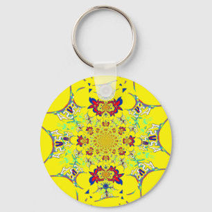 Kleurrijke Heldere Bloemen Damast Design Art Print Sleutelhanger