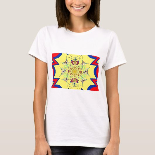 Kleurrijke Heldere Bloemen Damast Design Art Print T-shirt (Voorkant)
