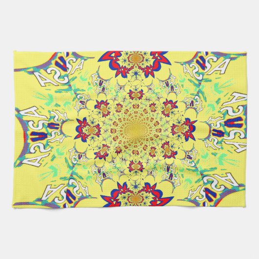 Kleurrijke Heldere Bloemen Damast Design Art Print Theedoek (Horizontaal)