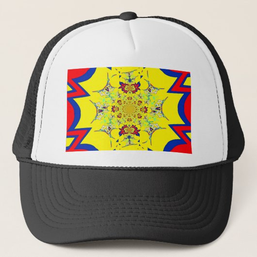 Kleurrijke Heldere Bloemen Damast Design Art Print Trucker Pet (Voorkant)