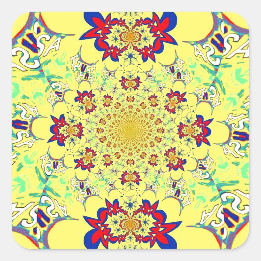 Kleurrijke Heldere Bloemen Damast Design Art Print Vierkante Sticker (Voorkant)