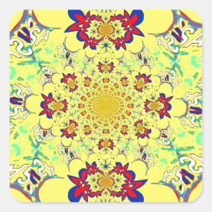 Kleurrijke Heldere Bloemen Damast Design Art Print Vierkante Sticker