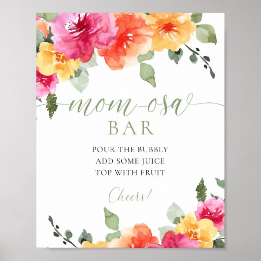 Kleurrijke heldere bloemen MOMOSA bar teken Poster (Voorkant)