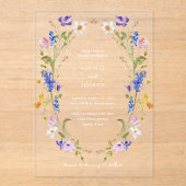 Kleurrijke Heldere Boho Bloemenkrans | Bruiloft Acryl Uitnodigingen (Voorkant)