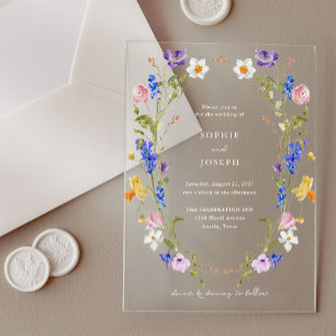 Kleurrijke Heldere Boho Bloemenkrans   Bruiloft Acryl Uitnodigingen
