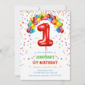 Kleurrijke Heldere Confetti Ballonnen 1e Verjaarda Kaart (Voorkant)