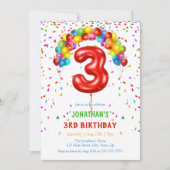 Kleurrijke Heldere Confetti Ballonnen 3e Verjaarda Kaart (Voorkant)